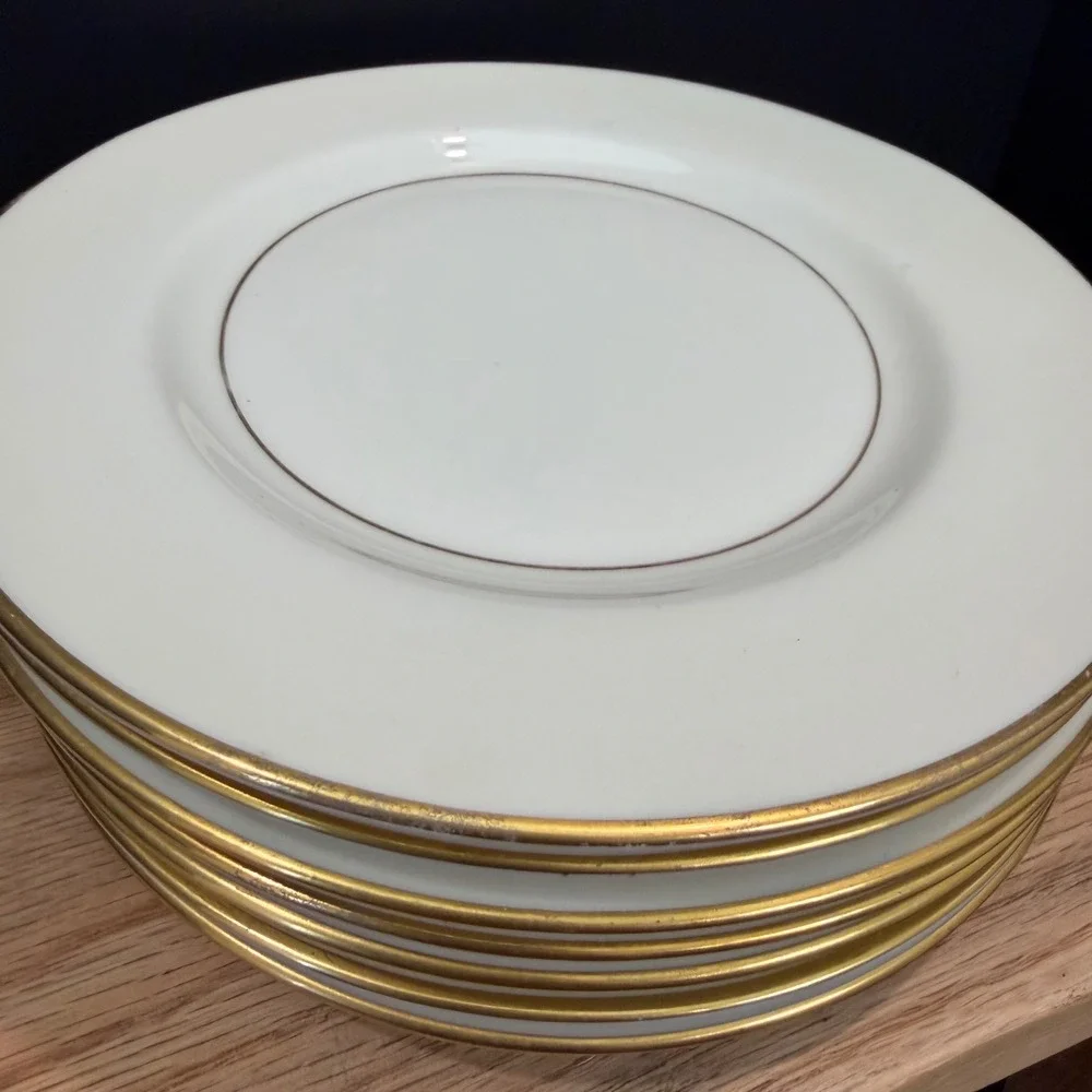 Theodore Haviland Gramercy Bread Plates Set of 7 Gold Trim Porcelain 6.25